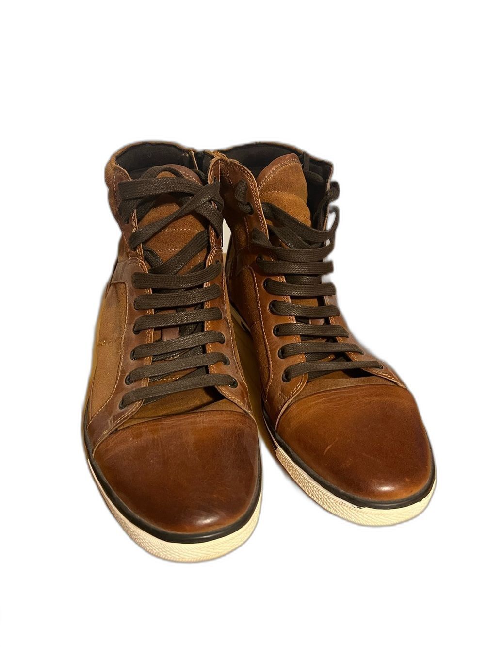 Kenneth Cole Tan Brown Leather High-Top Sneakers